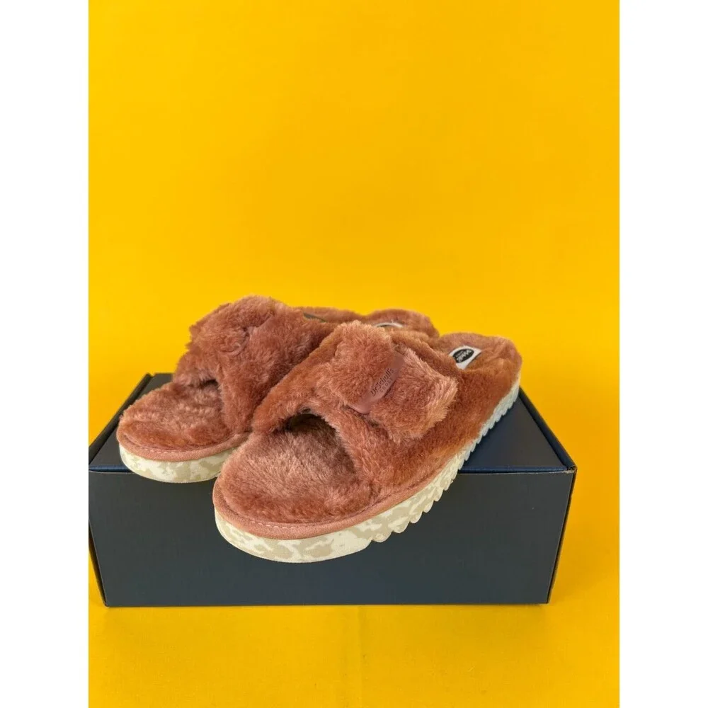 Dr Scholl's Staycay OG Slippers Slide Sandals Womens 8 M Pink Plush Faux Fur NWB_3